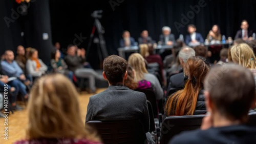 Wallpaper Mural Speakers Engage Audience at Conference on Public Policy Issues Generative AI Torontodigital.ca