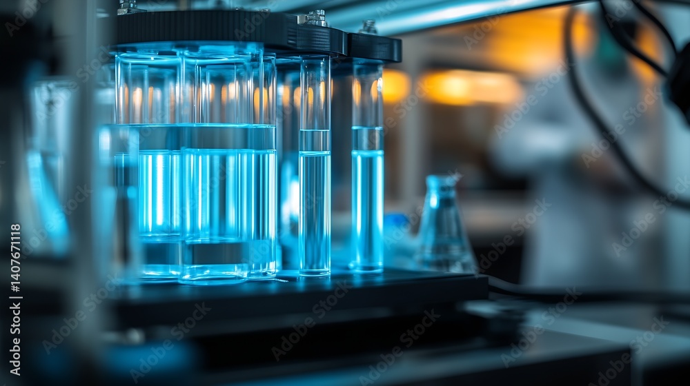 Illuminated Glass Test Tubes in a Cutting Edge Laboratory Setting for Research Purposes : Generative AI