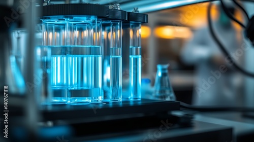 Obraz na płótnie Illuminated Glass Test Tubes in a Cutting Edge Laboratory Setting for Research Purposes : Generative AI w salonie