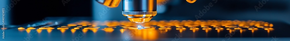 High resolution close up shot of a microscope droplet on a glowing laboratory surface : Generative AI