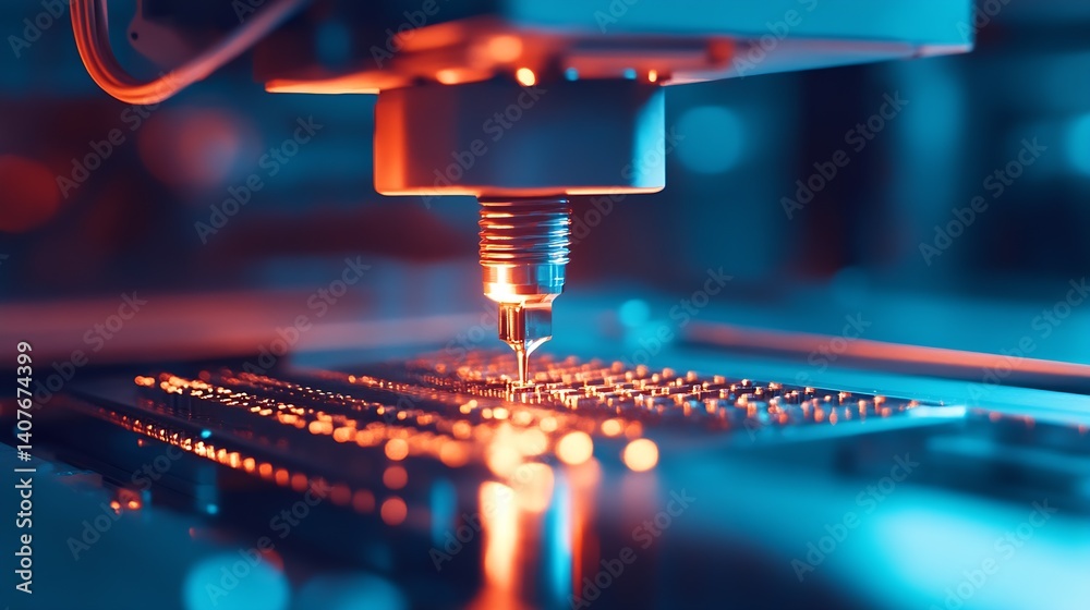 Robotic Precision Laser System for Manufacturing Circuit Boards Highlighted in Industrial Environment : Generative AI