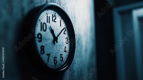 Obraz na płótnie Elegant analog clock with dark blue tones capturing the essence of time on a textured wall : Generative AI w salonie