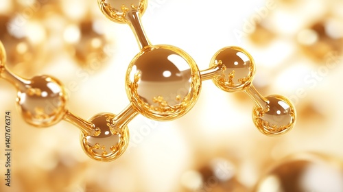 Obraz na płótnie Close up of a golden molecular structure with intricate connections and bright background : Generative AI w salonie