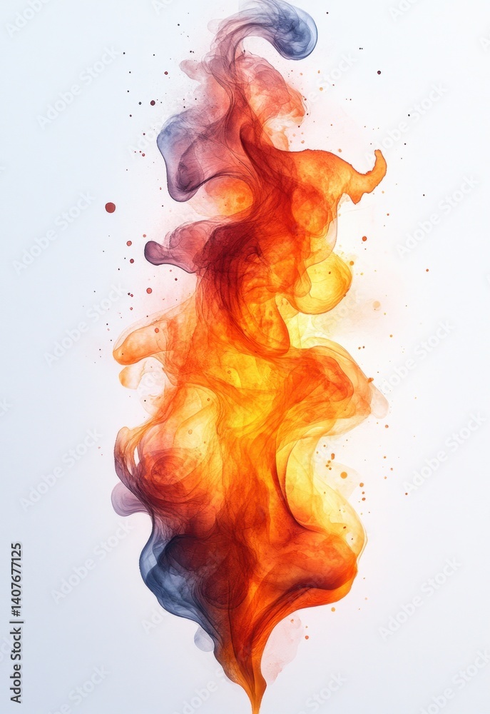 Fototapeta premium Vibrant Orange and Yellow Watercolor Flames Abstract Fire Artwork with Soft Texture and Fluid Movement