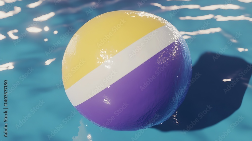 Vibrant beach ball partially submerged in aquamarine water evoking fun and leisure on a sunny day : Generative AI