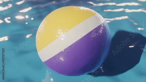 Obraz na płótnie Vibrant beach ball partially submerged in aquamarine water evoking fun and leisure on a sunny day : Generative AI w salonie