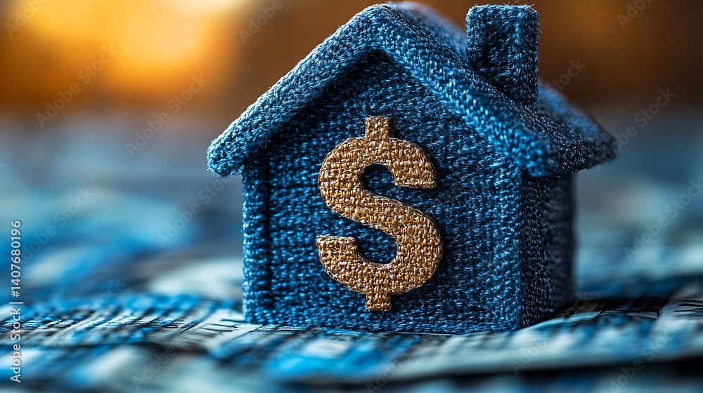 Elegant blue house figure with dollar sign representing wealth management and real estate investments : Generative AI