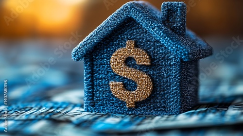Obraz na płótnie Elegant blue house figure with dollar sign representing wealth management and real estate investments : Generative AI w salonie