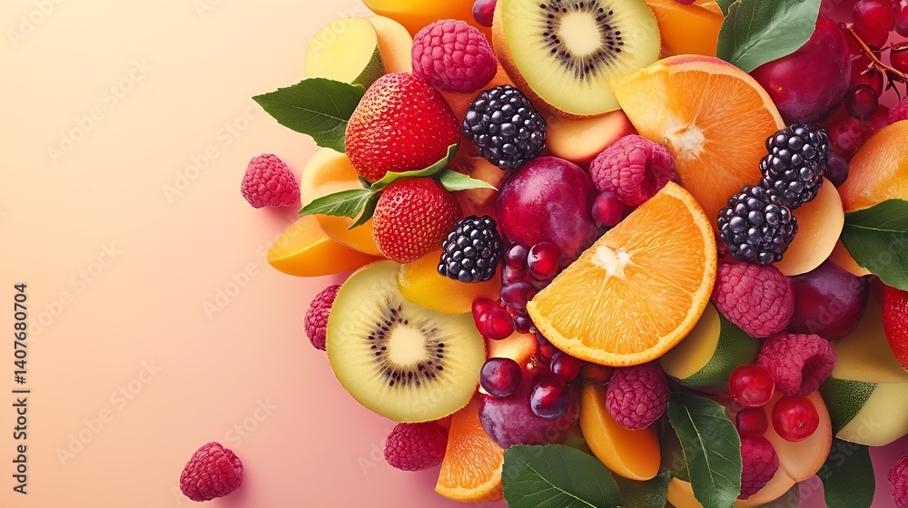 A colorful medley of fruits like berries and citrus showcasing the vibrant flavors of the season for healthy digestion : Generative AI