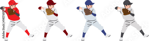 守備中にボールを投げる野球少年のイラスト