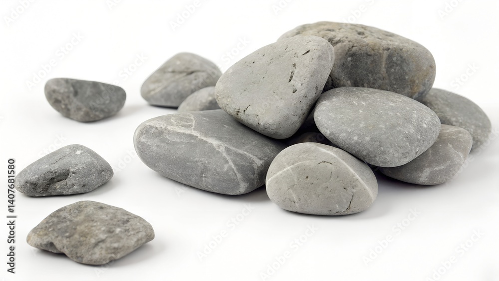 Smooth Gray River Stones on a White Background Smooth Gray River Stones on a White Background