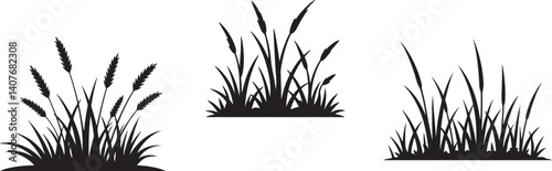  Set of 3 Grass Silhouette Icons in Black Design