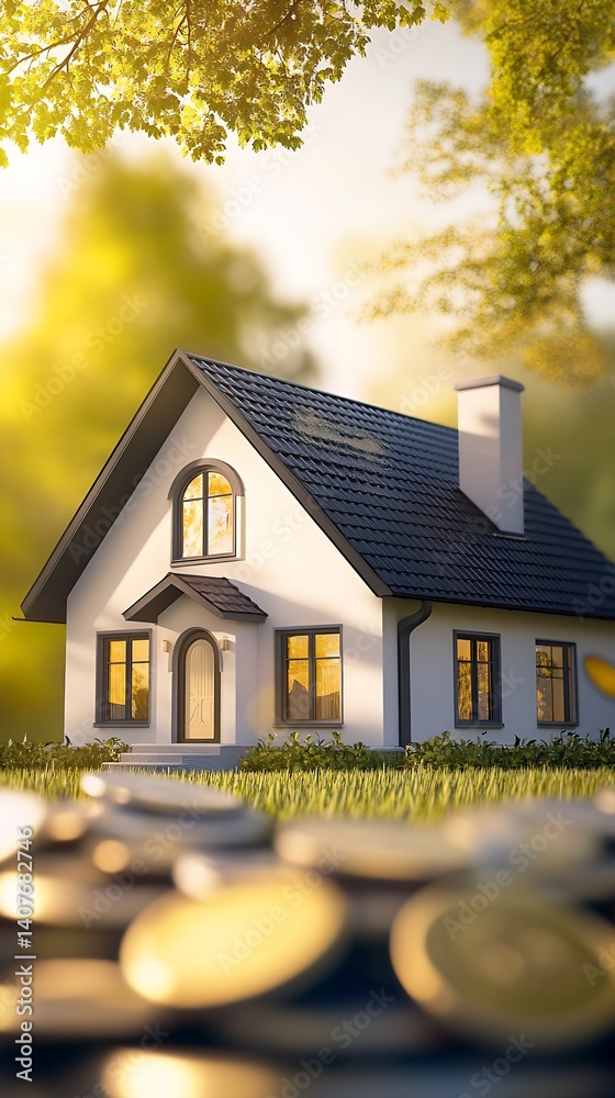 Inviting house with a well-kept garden and surrounding greenery symbolizing comfort and financial growth : Generative AI