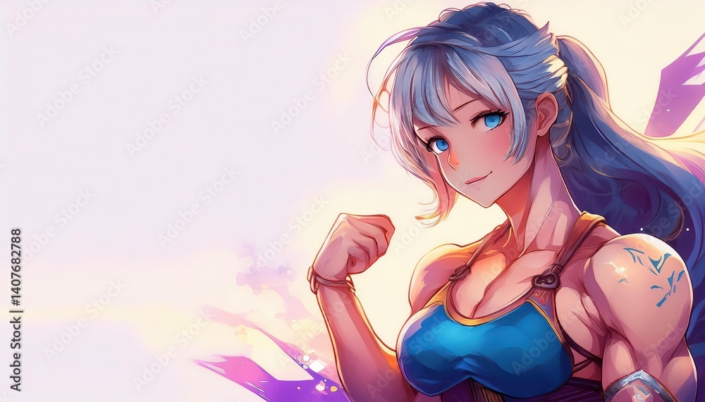 Anime Muscle Girl in Vibrant Background Cute Character Amidst Japanese Cityscape with Radiant Energy and Pop Culture Allure Anime Muscle Girl in Vibrant Background Cute Character Amidst Japanese Cityscape with Radiant Energy and Pop Culture Allure
