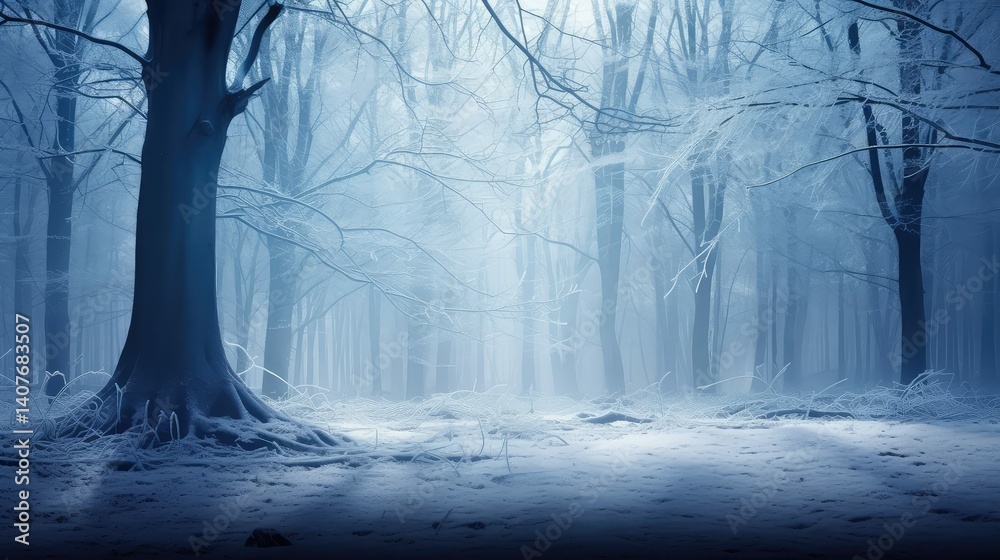 Fototapeta premium enchanting nature blue misty winter forest