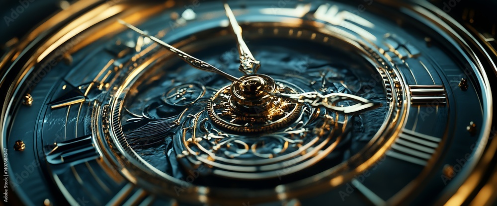 Close up shot of an ornate vintage clock with intricate details and gleaming golden accents : Generative AI
