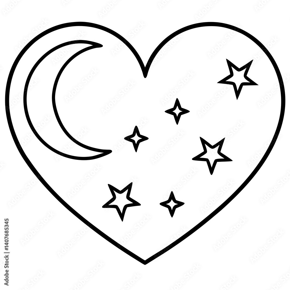 Starry Night Heart Minimal Line Art Starry Night Heart Minimal Line Art