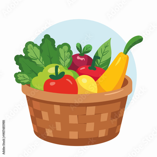 Colorful basket of fresh fruits and vegetables, healthy living