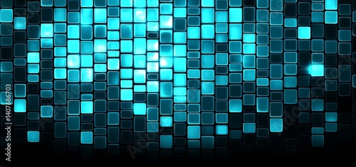 Obraz na płótnie Vivid Blue Light Abstract Background with Square Shapes for Modern Digital Art and Design : Generative AI w salonie