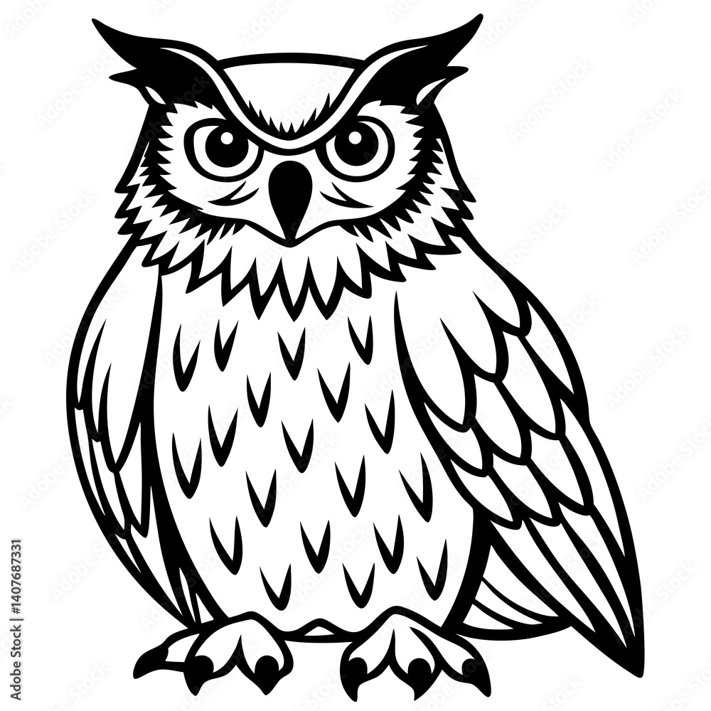 Minimal Eagle Owl Vector Illustration on White Background Minimal Eagle Owl Vector Illustration on White Background