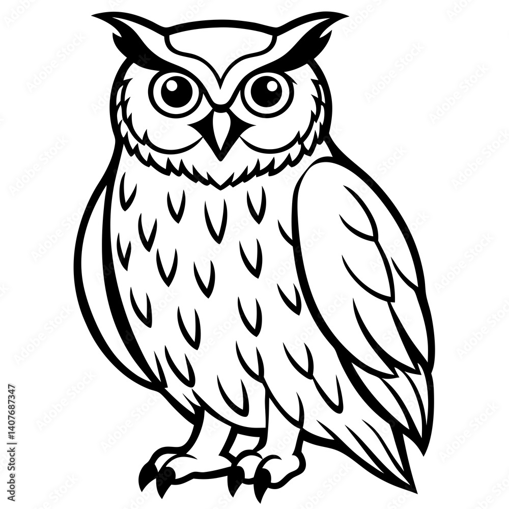 Minimal Eagle Owl Vector Illustration on White Background Minimal Eagle Owl Vector Illustration on White Background