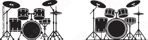  Graphic of Black Drum Kit Set with Cymbals and Drums in Silhouette
