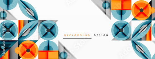 Abstract geometric pattern. Blue, orange hues dominate design. Shapes overlap, creating dynamic visual texture. Modern, clean aesthetic suitable backgrounds.
