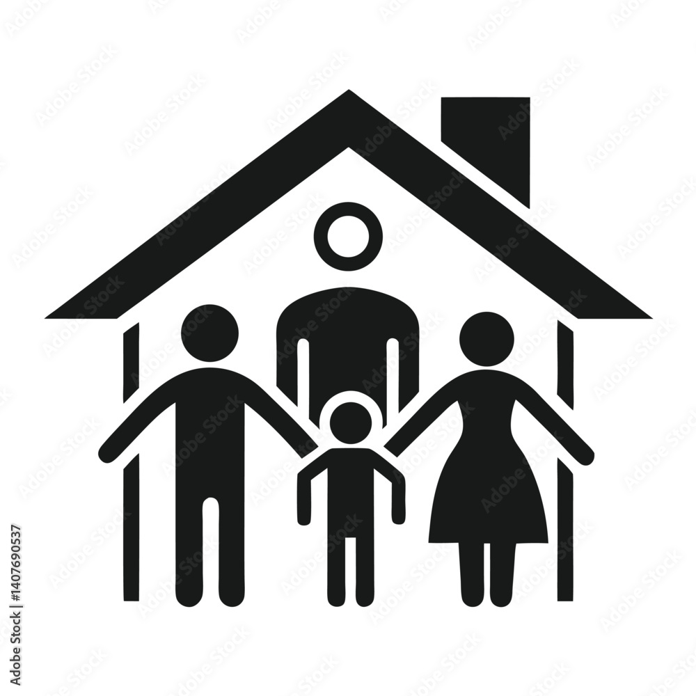 Happy family with parents and children in front of their home Happy family with parents and children in front of their home