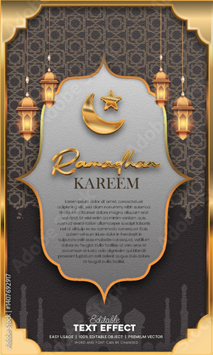 Islamic themed Background with gold frame editable tex effect 7