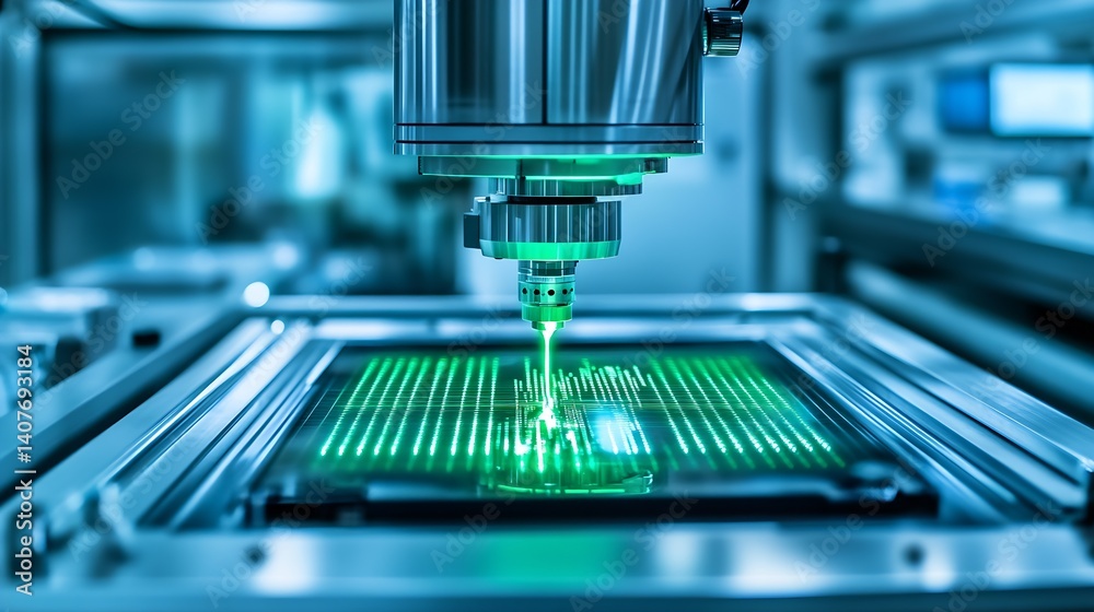Advanced Laser Systems in Modern Microelectronics Highlighted by Vivid Green Light Capturing High Precision Circuit Design : Generative AI