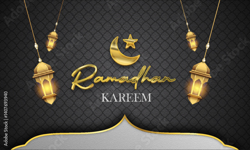 Islamic themed Background with gold frame editable tex effect 3
