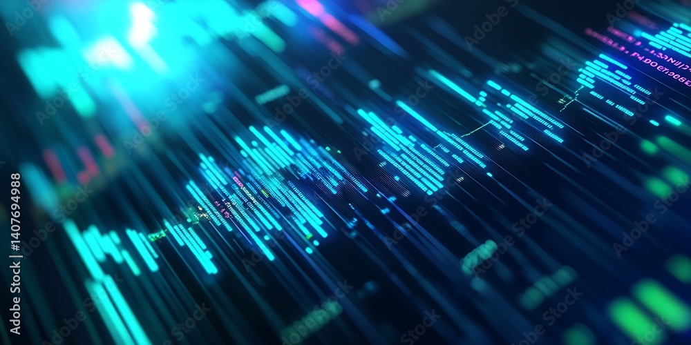 High-Tech Digital Data Flow Visualization Representing Stock and Trading Indicators : Generative AI