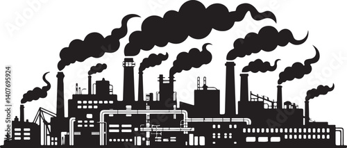  Industrial Factory Silhouette - Black Illustration of Factories with Smoke Stacks