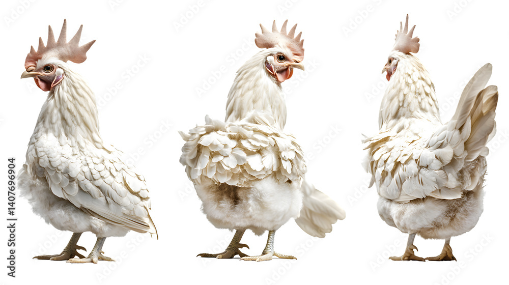 Fototapeta premium Majestic White Chicken Collection Portrait in Standing Profile Pose