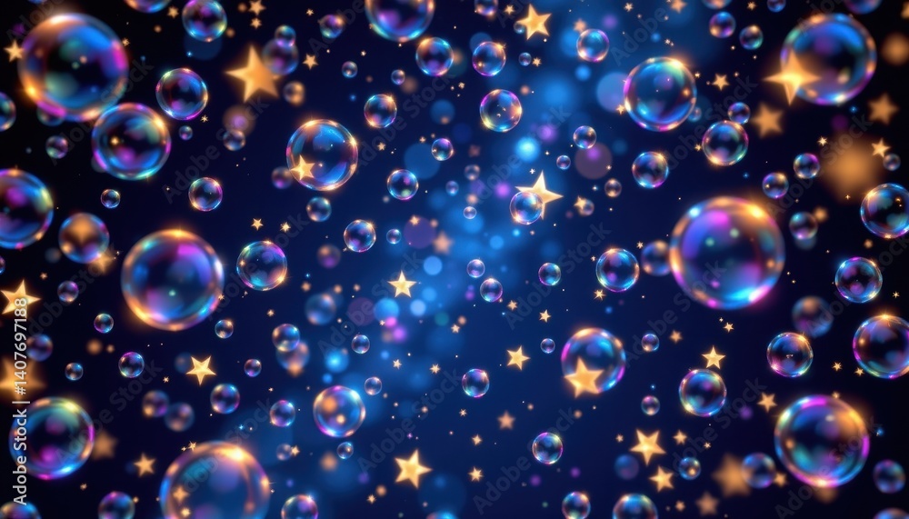 Bubbles and Stars Generate a night sky filled with floating bubbles interspersed with twinkling stars, creating a magical atmosphere. Bubbles and Stars Generate a night sky filled with floating bubbles interspersed with twinkling stars, creating a magical atmosphere.
