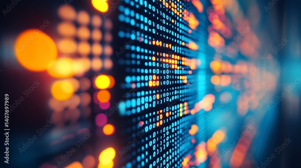 Stunning close up shot of vibrant data patterns showcasing depth and digital light effects in a technology context : Generative AI