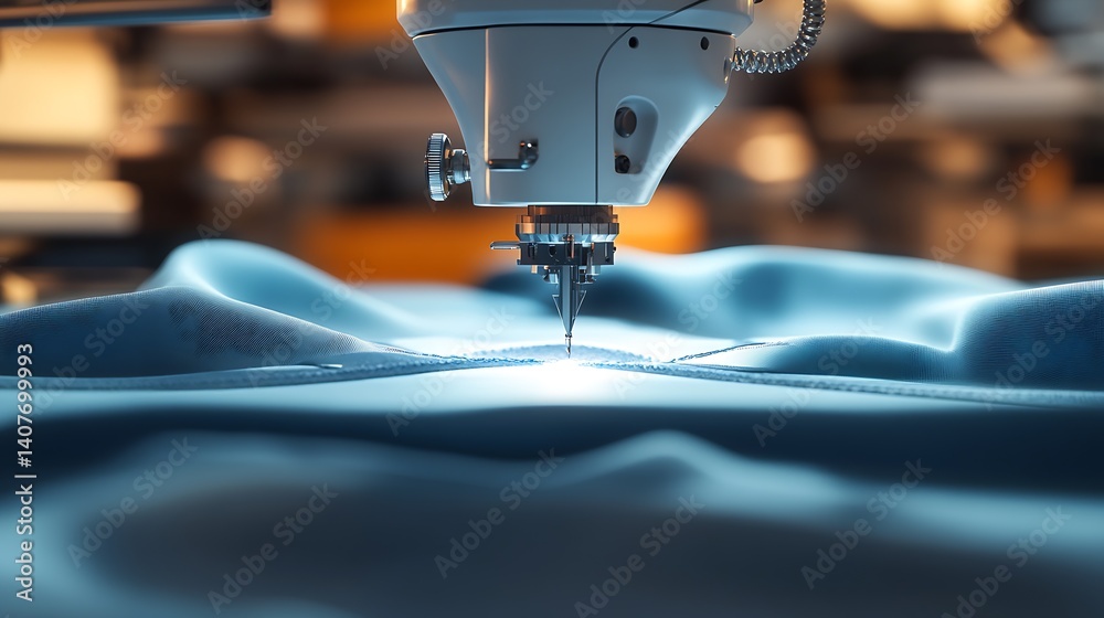 Sewing machine focused on crafting beautiful grooves on luxury fabric in modern workspace : Generative AI