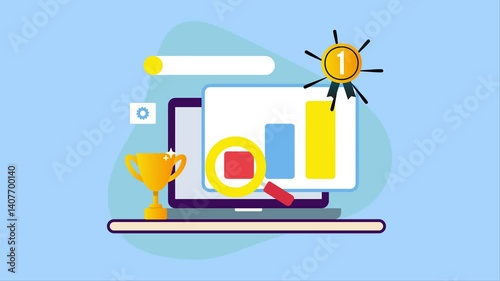 Website Ranking Success, Top Search Engine Rank, SEO Success Vibrant 2D Animation Video 