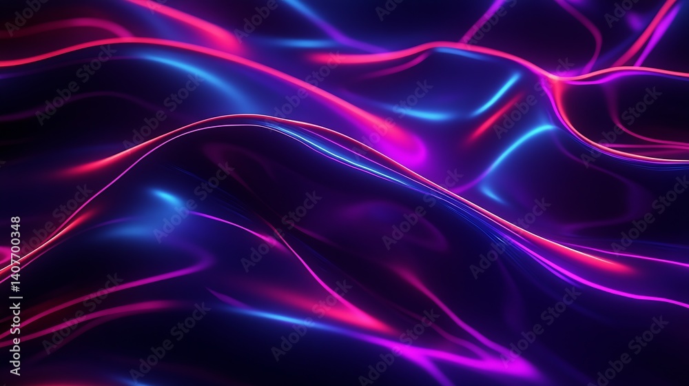 Beautiful flowing abstract background with shimmering waves in blue and pink hues : Generative AI
