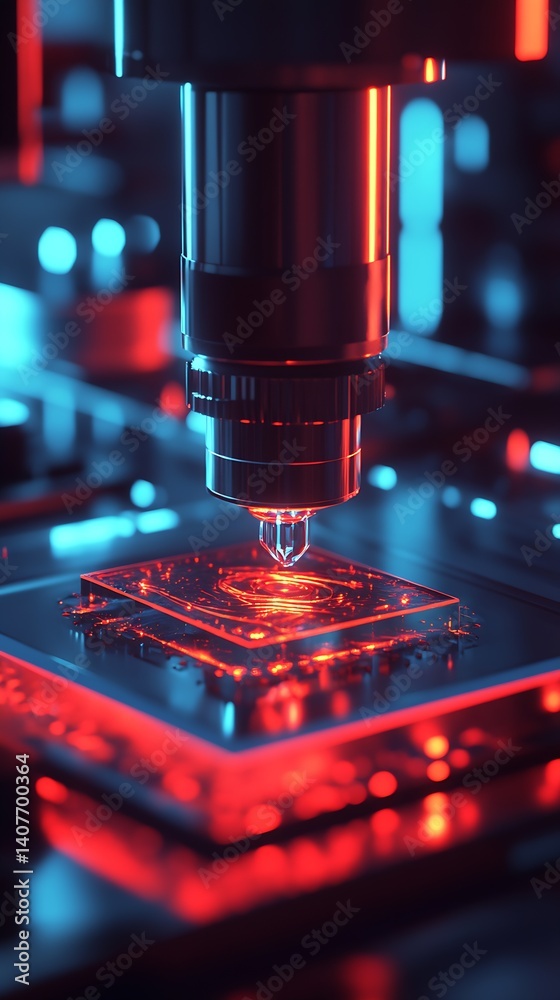 High Detail Macro Shot of a Microscope Lens Capturing Vibrant Light Reflection : Generative AI