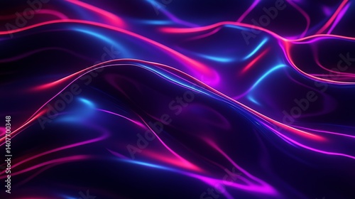 Obraz na płótnie Beautiful flowing abstract background with shimmering waves in blue and pink hues : Generative AI w salonie
