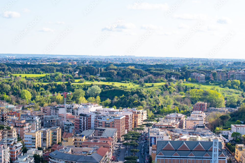 Fototapeta premium A cityscape view of the city of Rome, Italy as seen from the top of the Dome of St Peter's Basilica