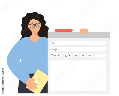 Person sending e-mail by internet, edit mail, business email marketing, Email advertisement, flat vector illustration