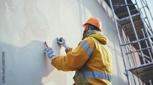 Wallpaper Mural Construction worker painting the exterior of a building. Featuring precision and protection Torontodigital.ca