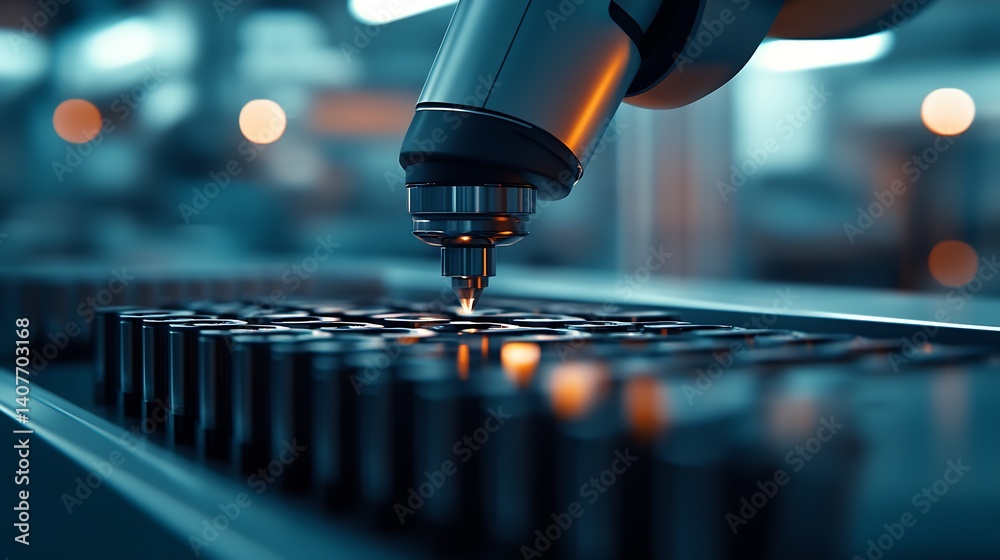 Innovative robotic technology focused on precision tasks with metal components in factory setting : Generative AI
