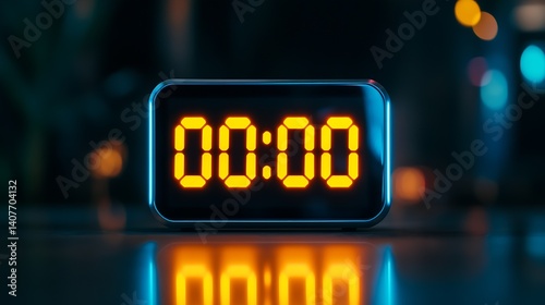 Obraz na płótnie Digital clock displaying zero hours zero minutes in a dark room with soft lighting : Generative AI w salonie