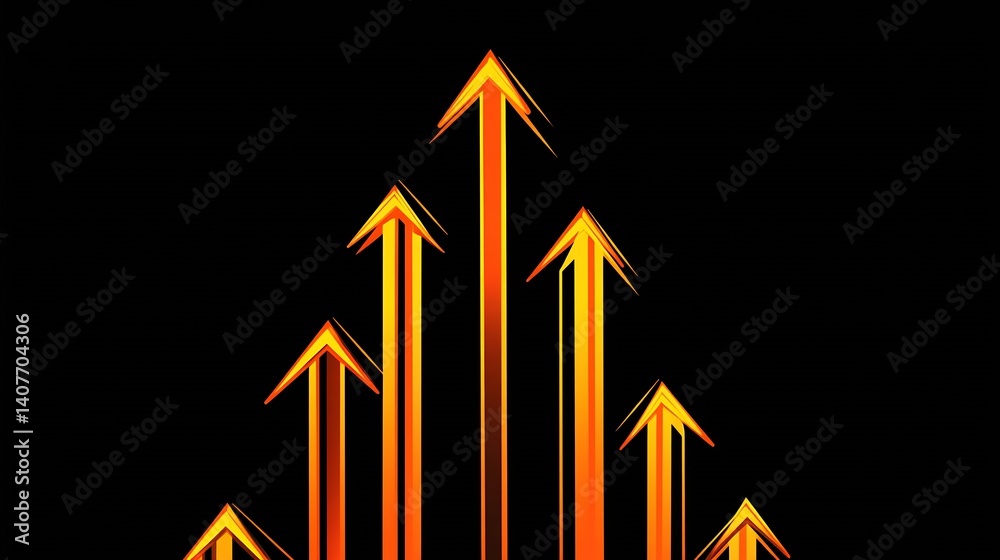 Stylish upward arrows in a gradient of orange and yellow showcasing trends and growth potential : Generative AI