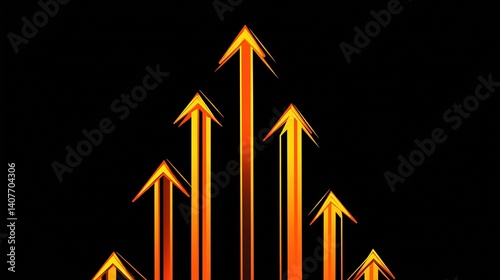 Obraz na płótnie Stylish upward arrows in a gradient of orange and yellow showcasing trends and growth potential : Generative AI w salonie