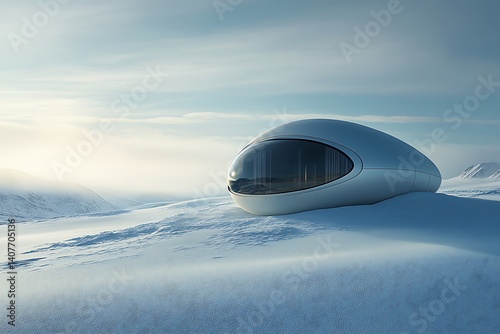 a futuristic pod shaped shelter in a snow