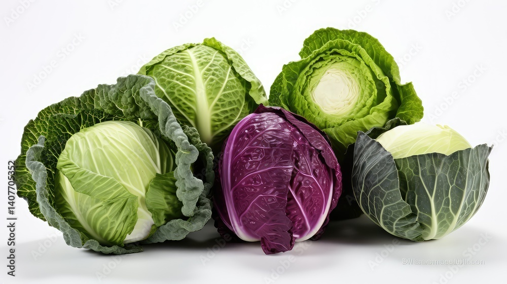 Obraz premium varieties cabbage white background
